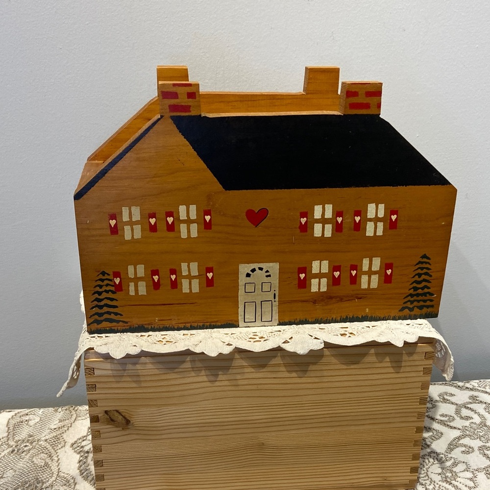 Primitive Hand Painted House-Shaped Box